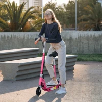 HOMCOM 120W Foldable Powered Scooters with 24V Rechargeable Battery, Adjustable Ride on Toy (Pink)(m-2)