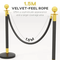 HOMCOM Stâlpi de Ghidare cu Funie de Catifea de 1,5 m și Bază de Umplut, din Oțel Inoxidabil, Ø32x96 cm, Negru(m-5)