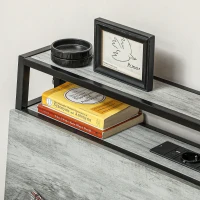 HOMCOM Single Steel Bed Frame, with LED Lights and Headboard Shelf - Grey(m-8)