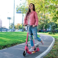 HOMCOM 120W Foldable Powered Scooters with 24V Rechargeable Battery, Adjustable Ride on Toy (Pink)(m-10)