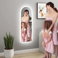 HOMCOM Oglindă de Perete în Formă de Arc cu Iluminare LED, Control Tactil și Sticlă Călită, 40x3x120 cm, Transparentă(m-9)
