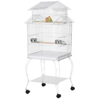 PawHut Gaiola para Pássaros com Rodas Bandeja Amovível Portas Comedouro Poleiro e Prateleira Inferior 50x49x137cm Branco(m-11)