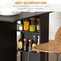 HOMCOM Masă Pliabilă, Masă Rabatabilă pentru 4-6 Persoane cu 2 Rafturi și 2 Roți, din Lemn și Metal, 140x80x74 cm, Negru(m-6)