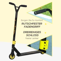 HOMCOM Pro Hulajnoga do Trików, Hulajnoga Freestyle z Aluminium, Metalu, Sztucznej Skóry dla Dzieci i Dorosłych, Czarna(m-6)
