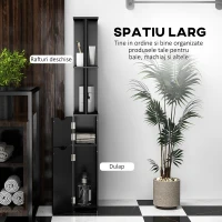 Kleankin Coloană de Baie cu 2 Rafturi și 2 Dulapuri, Mobilier Înalt de Baie Spațios din MDF, 15,2x29,8x118 cm, Negru(m-4)