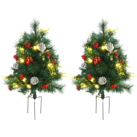 HOMCOM set van 2 kerstbomen mini kunstkerstboom met rode bessen LED IP44(m-1)
