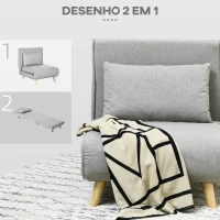 HOMCOM Poltrona 2 em 1 Sofá Cama Individual Dobrável com Encosto Ajustável e Almofada Carga 150 kg 72x78x79 cm Cinza(m-6)
