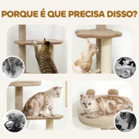 PawHut Arranhador para Gatos com Cama Caverna Plataformas Bola Suspensa e Poste de Juta 48x40x133 cm Marrom(m-7)