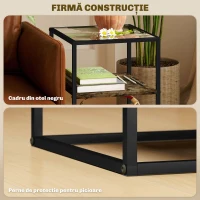 HOMCOM Set 2 Măsuțe  cu 3 Niveluri și Bază Înălțată, Măsuțe din Lemn, Metal și Blat din Sticlă Călită, 37x40x55,5 cm, Maro(m-7)