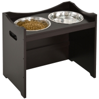 PawHut Comedero para Perros Elevado con 2 Tazones de Acero Inoxidable y Altura Ajustable 54x31,5x47 cm Café