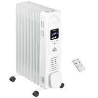 HOMCOM 2000W Digital Oil Filled Radiator, 9 Fin, Portable Electric Heater with LED Display, Timer, 3 Heat Settings, Safety Cut-Off and Remote Control, White(m-13)