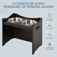 PawHut Comedero para Perros Elevado con 2 Tazones de Acero Inoxidable y Altura Ajustable 54x31,5x47 cm Café(m-4)