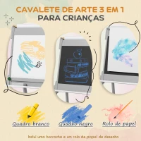 AIYAPLAY Cavalete para Crianças 3 em 1 Ardósia Dupla com Rolo de Papel Apagador e Caixas de Arrumação 51x50x108 cm Cinza(m-4)