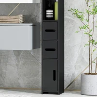 Kleankin Dulap Înalt de Baie cu Rafturi și Dulapuri, Mobilier Baie Înalt Spațiu de Depozitare, din Lemn, 15x17x120 cm, Negru(m-9)