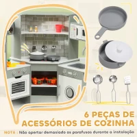 AIYAPLAY Cozinha de Madeira para Crianças com Sons Forno Lavatório Micro-Ondas Máquina de Gelo e Acessórios 110x80x91 cm Cinza(m-6)