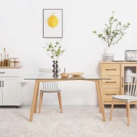 HOMCOM Mesa de Jantar para 6 Pessoas com Bancada de Vidro Temperado e Pés de Aço com Efeito de Madeira 150x75x76 cm Transparente e Madeira(m-7)