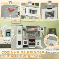 AIYAPLAY Cozinha de Madeira para Crianças com Sons Forno Lavatório Micro-Ondas Máquina de Gelo e Acessórios 110x80x91 cm Cinza(m-5)