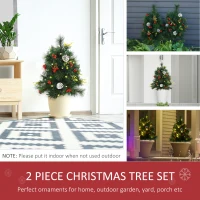 HOMCOM set van 2 kerstbomen mini kunstkerstboom met rode bessen LED IP44(m-7)