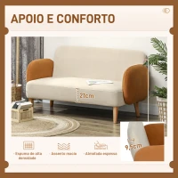 HOMCOM Sofá de 2 Lugares Estofado em Veludo Sofá de Sala de Estar com Apoio para os Braços e Pés de Madeira Sofá Pequeno 130x74x76 cm Bege e Ocre(m-5)