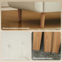 HOMCOM Sofá de 2 Lugares Estofado em Linho Sintético com Apoio para os Braços e Pés de Madeira Sofá Pequeno 138,5x70x75 cm Creme(m-6)
