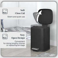 HOMCOM 12L Modern Boxy Metal Home Kitchen Bin - Black(m-5)