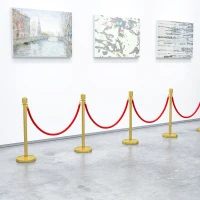 HOMCOM Stâlpi de Delimitare cu Coardă din Catifea și Bază de Umplut, din Oțel Inoxidabil, Ø32x96 cm, Aur și Roșu(m-9)