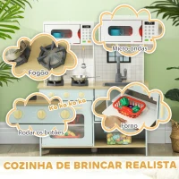 AIYAPLAY Cozinha de Madeira para Crianças acima de 3 Anos Cozinha de Brincar Infantil com Som Fogão Lavatório Micro-Ondas e Acessórios Azul(m-4)