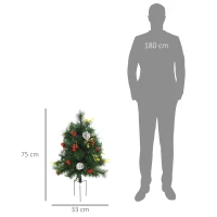 HOMCOM set van 2 kerstbomen mini kunstkerstboom met rode bessen LED IP44(m-4)