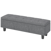 HOMCOM Opbergbank in Linnenlook met Rubberhouten Poten, voor Woonkamer, Slaapkamer, Gang, Donkergrijs