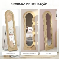 HOMCOM Espelho de Pé 50x160 cm Espelho de Corpo Inteiro ou de Parede com Desenho Assimétrico e Estrutura de Veludo Bege(m-6)