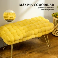 HOMCOM Banco Pie de Cama Tapizado en Terciopelo Reposapiés con Patas de Metal y Asiento Acolchado Amarillo(m-6)