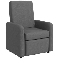 HOMCOM Fotoliu Reglabil Manual cu Suport pentru Picioare și 4 Rotile Tapițat cu Material Textil, 76x78,5x102 cm, Gri(m-10)