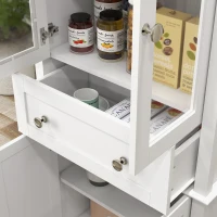 HOMCOM Armário de Cozinha Móvel Auxiliar de Cozinha com 2 Portas de Vidro Gaveta e Prateleiras Ajustáveis 61x35x168,5 cm Branco(m-8)