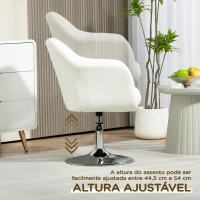 HOMCOM Cadeira de Escritório Giratória 360° Tamborete de Bar Cozinha Cabeleireiro com Encosto Envolvente Altura Ajustável 60x60x79-91 cm Branco(m-4)