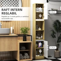 HOMCOM Dulap Înalt de Baie Spațios, Mobilier de Baie cu 2 Dulapuri și Rafturi Reglabile, 30x24x170 cm, Lemn Natural(m-6)