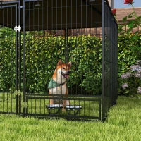 PawHut Outdoor Dog Kennel Puppy Play Pen with Canopy Garden Playpen Fence Crate Enclosure Cage Rotating Bowl 141 x 141 x 151 cm(m-9)