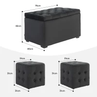 HOMCOM Zestaw mebli 3-częściowy z Przestrzenią do Przechowywania, 2 x Siedziska, Pikowana Ławka, nośność do 130 kg, 75 x 40 x 42 cm, Ciemnoszary(m-3)