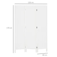 HOMCOM Biombo 3 Painéis Separador de Ambientes Dobrável 120x1,8x170 cm Painel de Privacidade Estilo Rústico Branco(m-3)