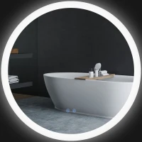 Kleankin Oglindă de baie LED rotundă, 70x70cm, cu dezaburire, funcție memorie și 3 temperaturi de lumină reglabilă(m-10)