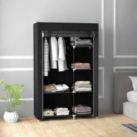 HOMCOM Fabric Wardrobe, Portable Wardrobe with 6 Shelves, 1 Hanging Rail, Foldable Closets, 103 x 43 x 162.5 cm, Black(m-10)