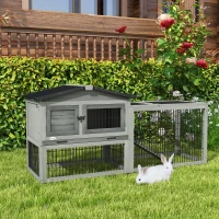 PawHut Wooden Rabbit Hutch with Outdoor Run Grey(m-10)