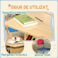 AIYAPLAY Set Masă și Scaune pentru Copii 3-7 Ani, cu 2 Scaune și 4 Compartimente de Depozitare, 77x57x50 cm, Lemn Natural(m-7)