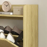 HOMCOM Móvel Sapateira de Entrada com 2 Gavetas Basculantes e 1 Prateleira Aberta para 18 Pares de Sapatos 80x24,5x110 cm Carvalho(m-9)