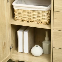 HOMCOM Aparador Sala de Estar Estilo Cannage com Porta de Vime 4 Gavetas e Pés de Madeira de Pinho 80x38x80,5 cm Madeira(m-9)