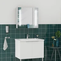 Illuminated Bathroom Mirror Cabinet 650 x 700Hmm LED Bathroom Mirror with Lights Touch Switch, Adjustable Shelf,  USB Charge, White(m-10)