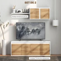 HOMCOM Set Mobilier TV și Dulap Suspendat cu 7 Rafturi și Raft Deschis, Mobilier pentru TV din PAL, 120x41x43,3 cm, Alb(m-4)