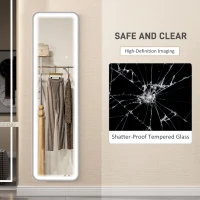 HOMCOM Oglindă de Perete cu Iluminare LED Reglabilă, Control la Atingere și Funcție de Memorie, 40x3x120 cm, Negru(m-8)