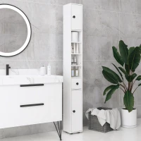 kleankin Coluna Casa de Banho Moderna com 1 Gaveta 5 Prateleiras Ajustáveis e 2 Armários 20x20x180 cm Branco(m-8)