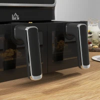 HOMCOM Fritadeira sem Óleo de 8L e 2700W com 2 Cestos Independentes 8 Programas Pré-configurados Ecrã LED Tátil 39x38,5x31 cm Preto(m-9)