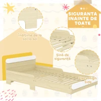 AIYAPLAY Pat Rectangular pentru Copii 3-10 Ani cu Structură din Lemn și Bariere de Protecție, 194,8x103x60,5 cm, Alb(m-5)